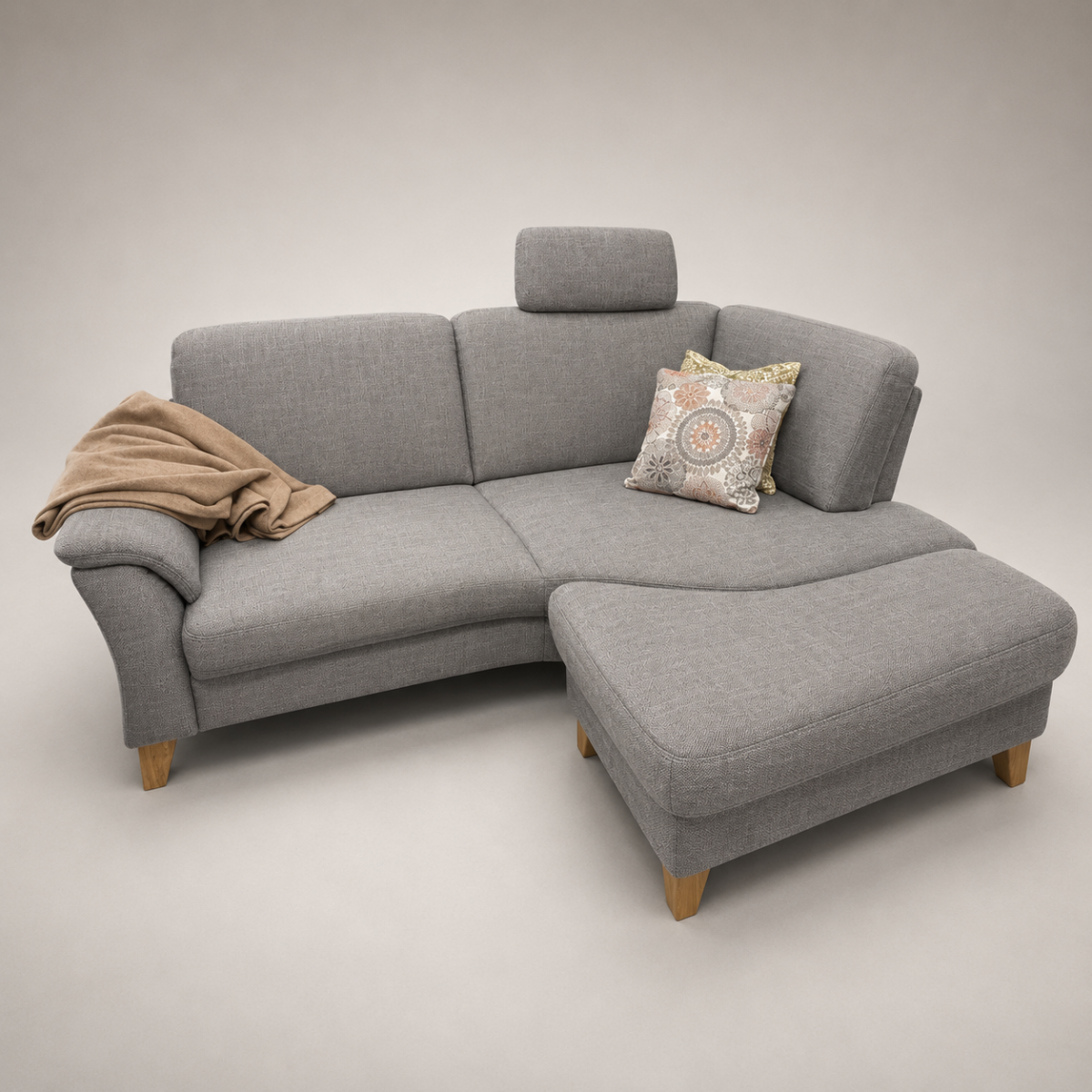 Polstergarnitur LS-496320 Stoff grau mit Hockerbank