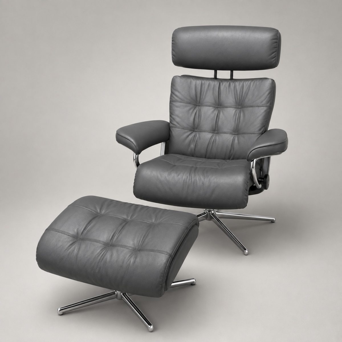 Sessel ERIK M mit Hocker Leder Batick grey
