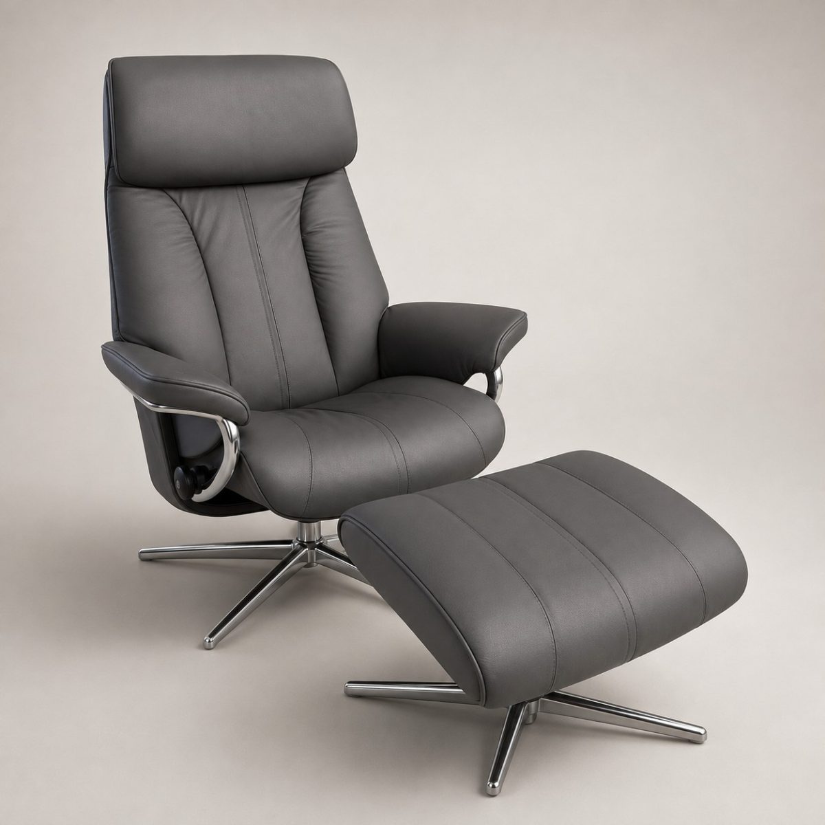 Sessel PAUL M Cross mit Hocker Leder Paloma metal grau